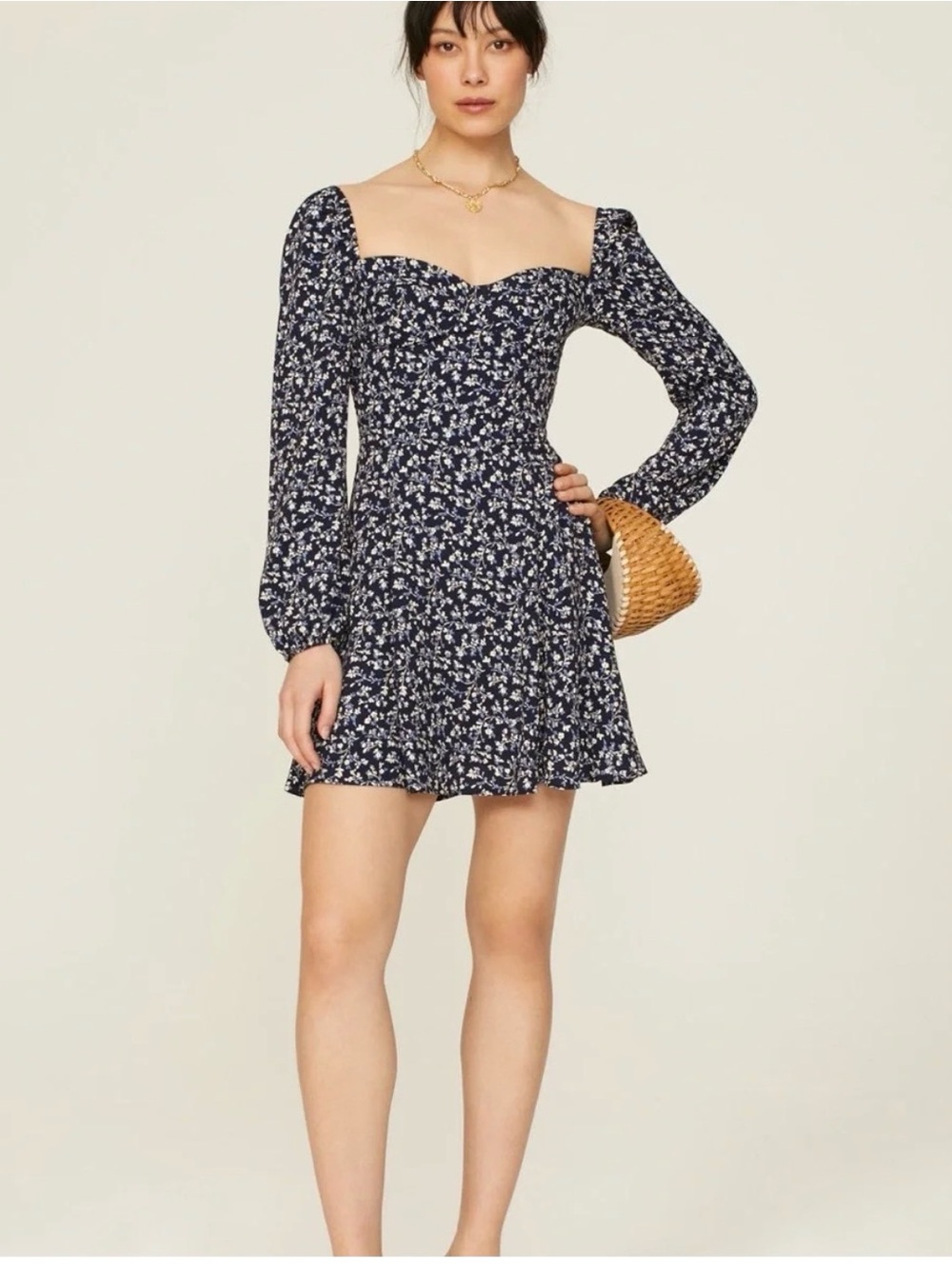 Navy floral reformation mini dress